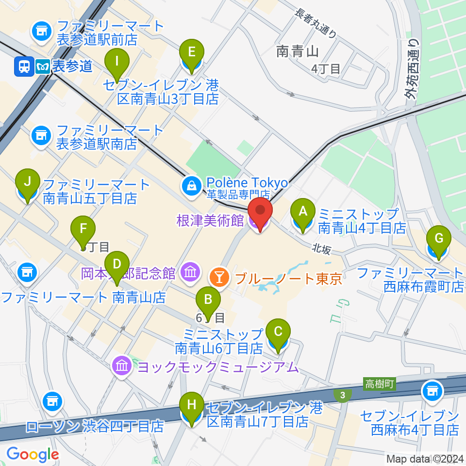 根津美術館周辺のコンビニエンスストア一覧地図