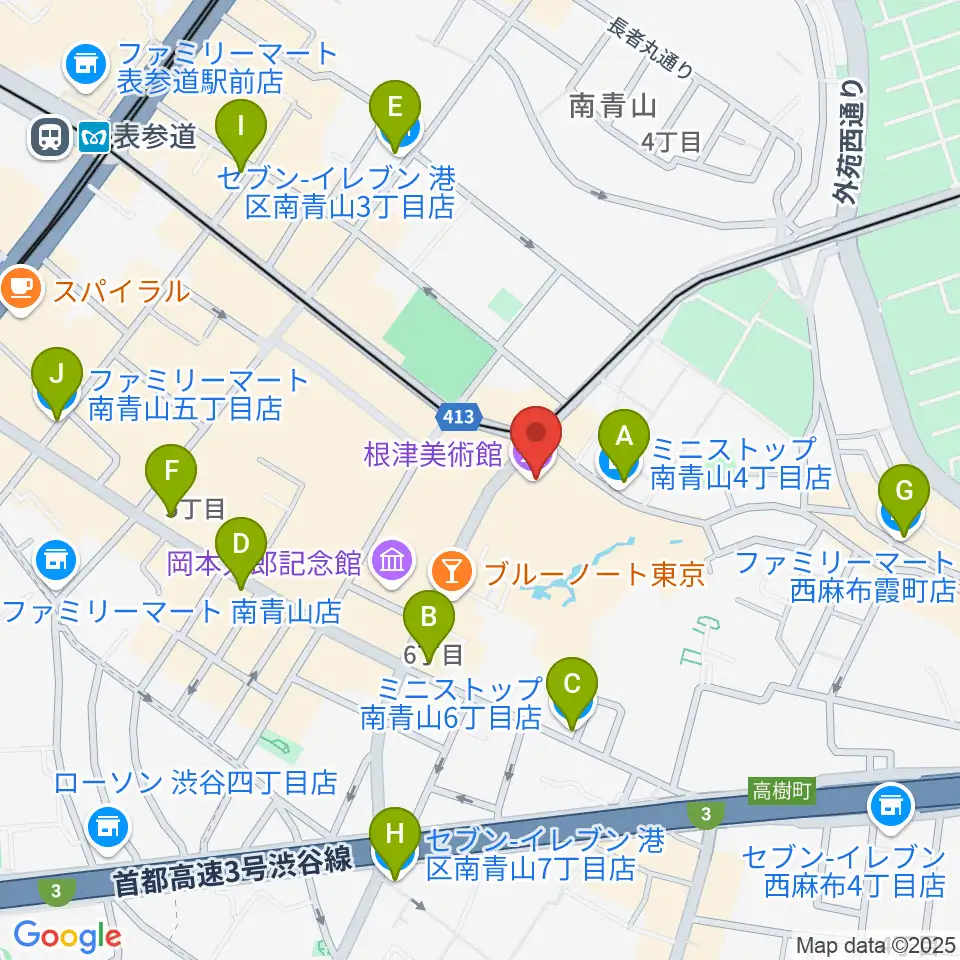 根津美術館周辺のコンビニエンスストア一覧地図