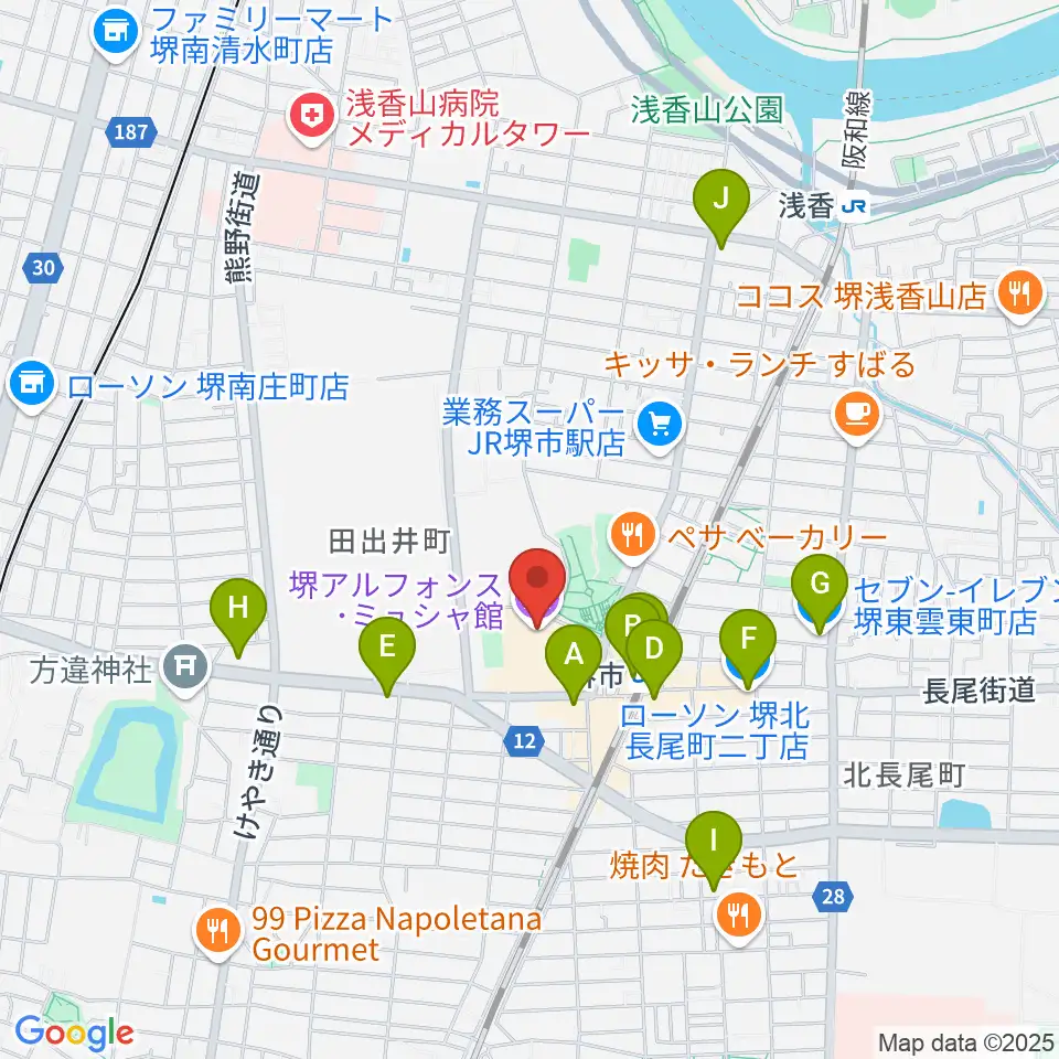 堺アルフォンス・ミュシャ館（堺市立文化館）周辺のコンビニエンスストア一覧地図