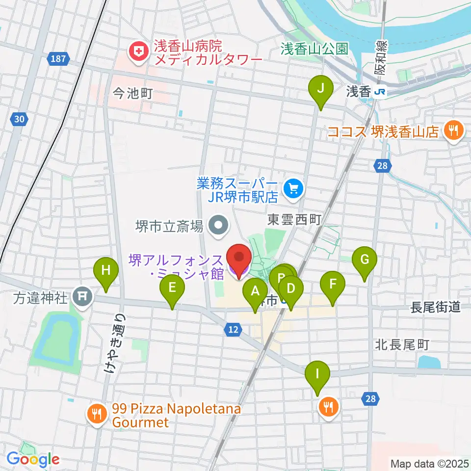 堺アルフォンス・ミュシャ館（堺市立文化館）周辺のコンビニエンスストア一覧地図
