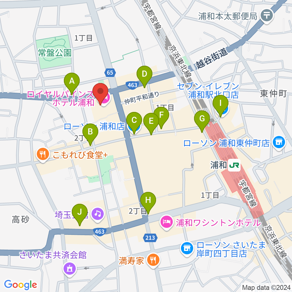 うらわ美術館周辺のコンビニエンスストア一覧地図