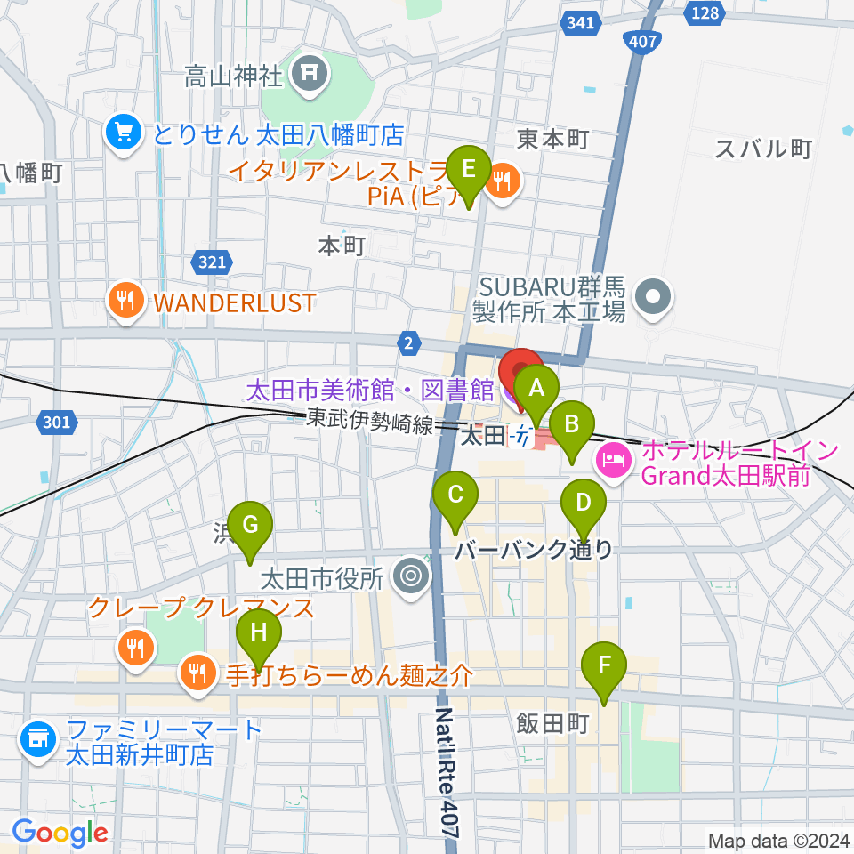 太田市美術館・図書館周辺のコンビニエンスストア一覧地図