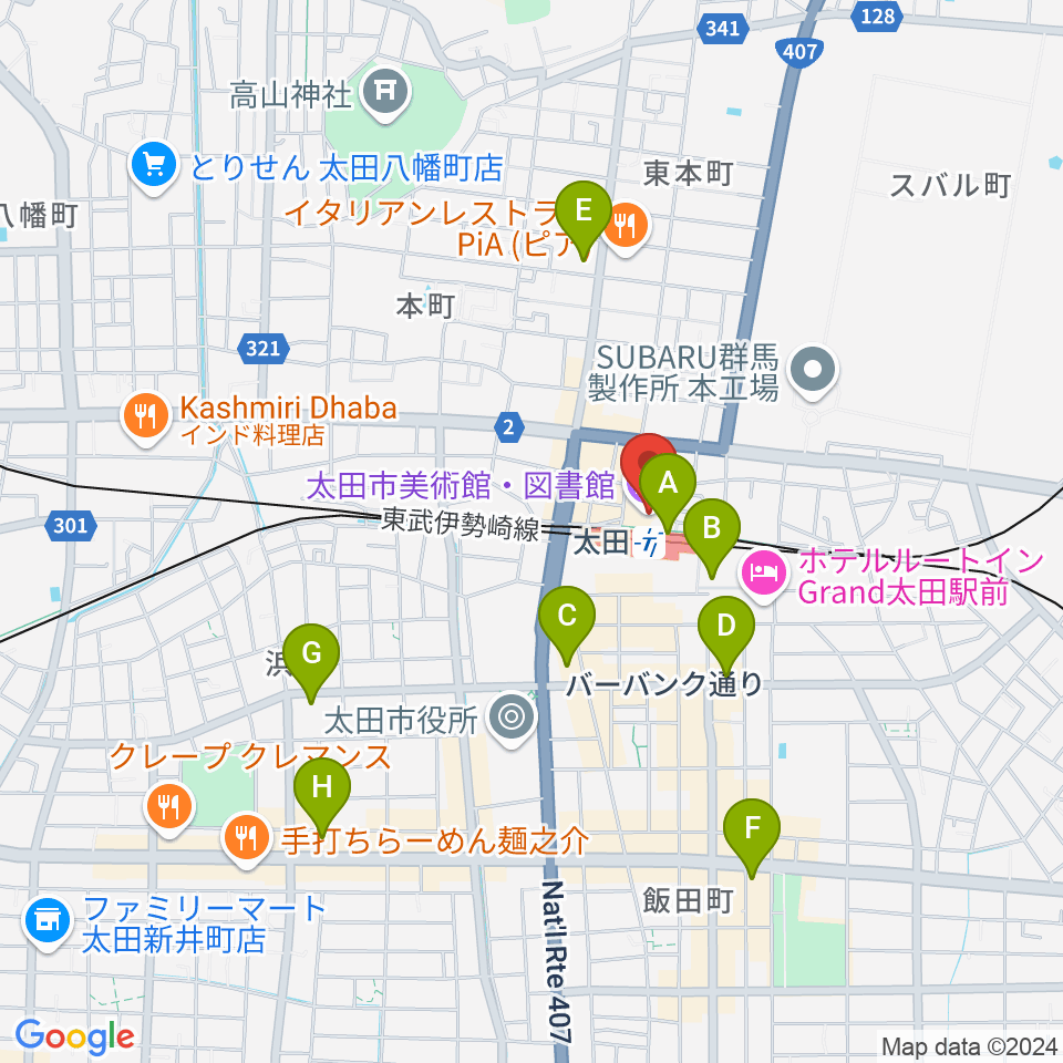 太田市美術館・図書館周辺のコンビニエンスストア一覧地図