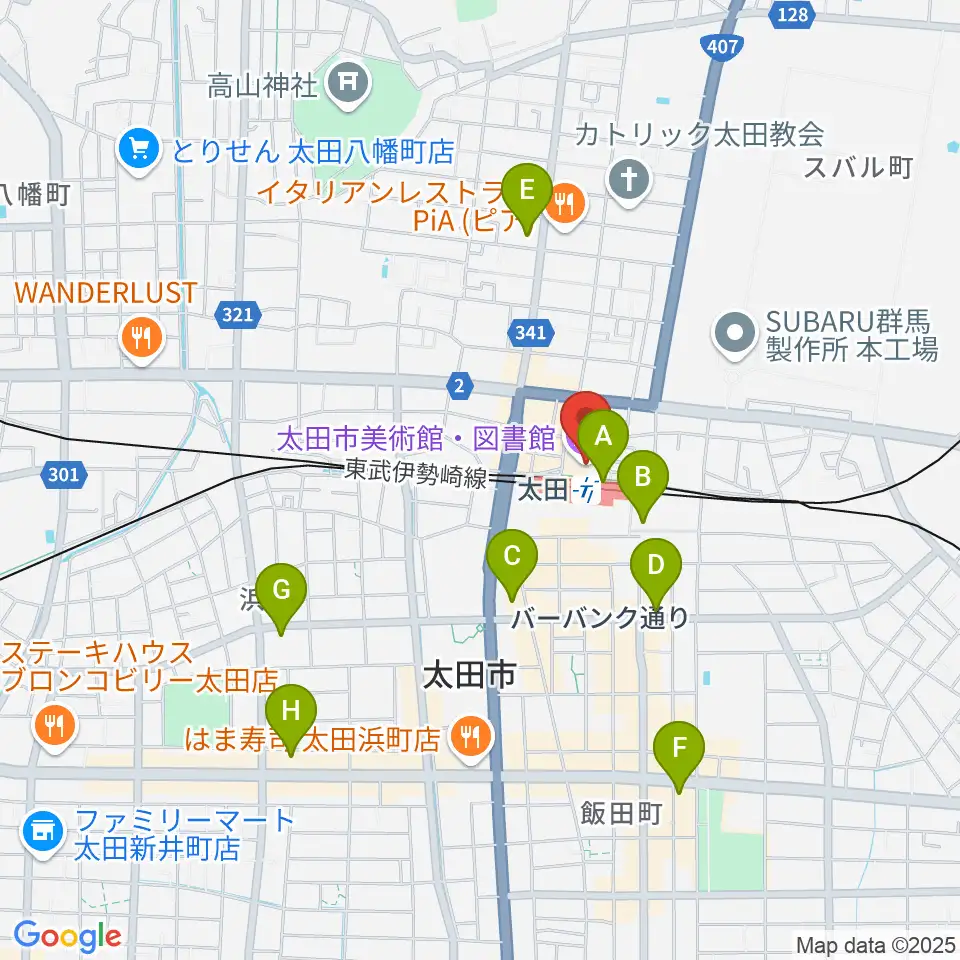太田市美術館・図書館周辺のコンビニエンスストア一覧地図
