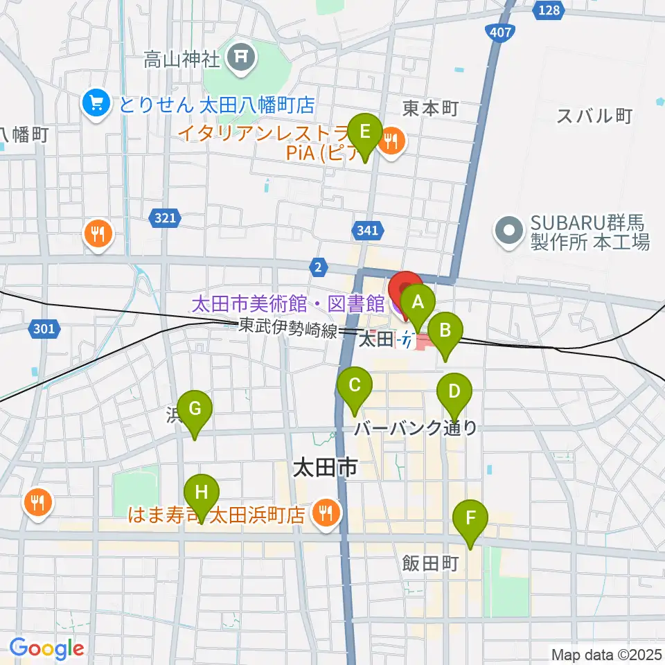 太田市美術館・図書館周辺のコンビニエンスストア一覧地図