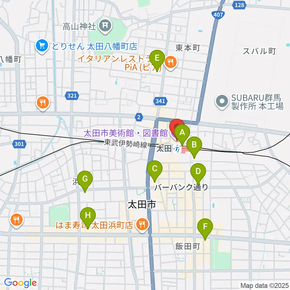 太田市美術館・図書館周辺のコンビニエンスストア一覧地図