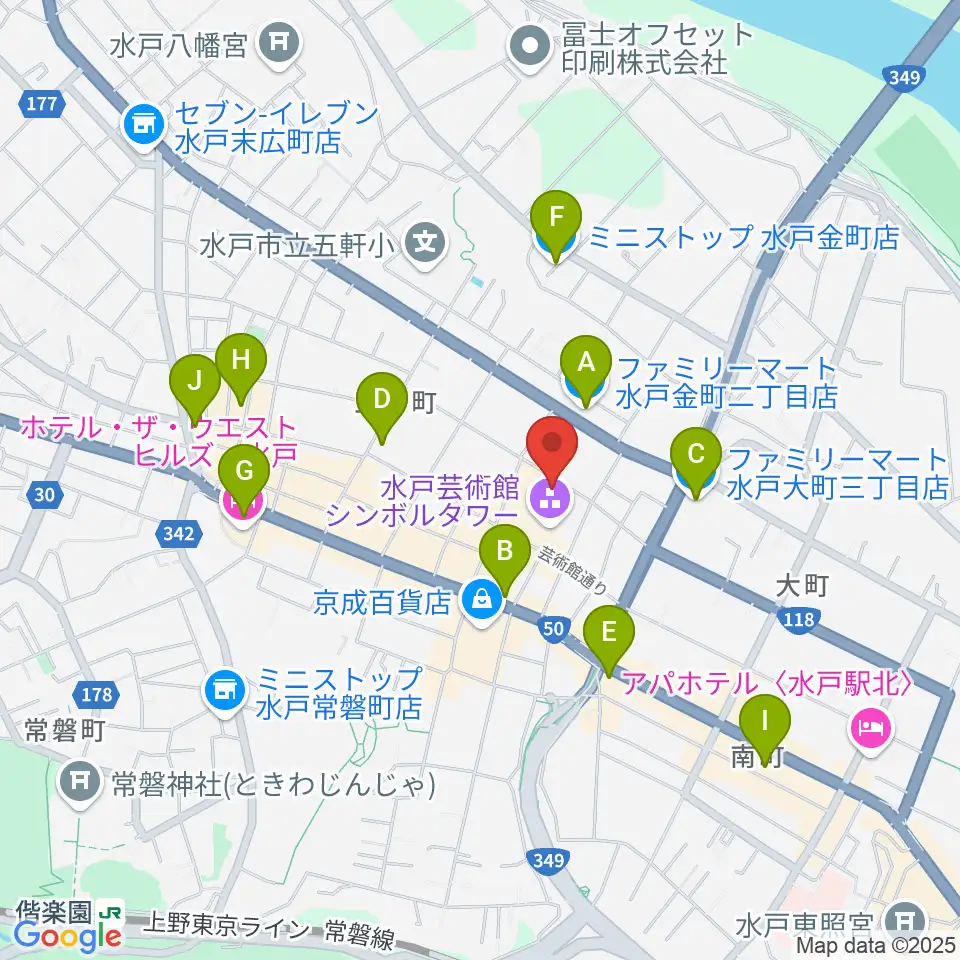 水戸芸術館 現代美術ギャラリー周辺のコンビニエンスストア一覧地図