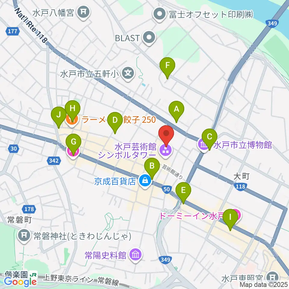 水戸芸術館 現代美術ギャラリー周辺のコンビニエンスストア一覧地図