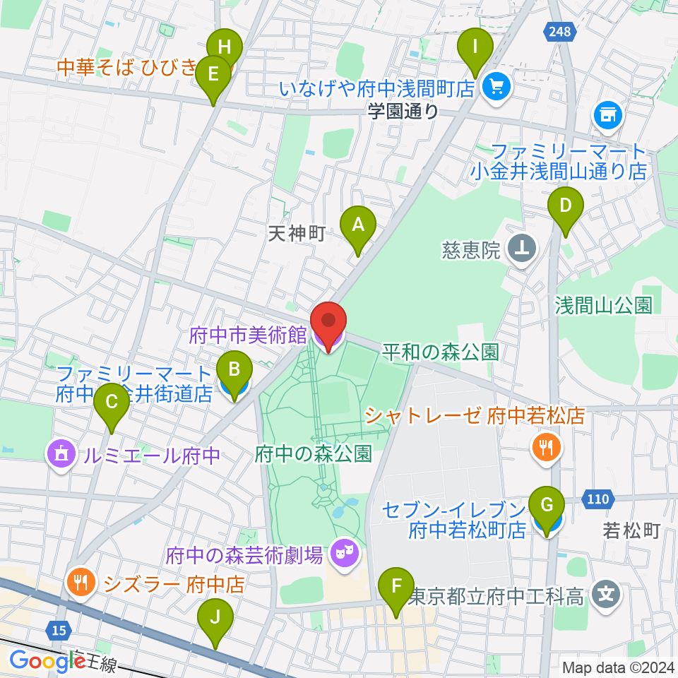 府中市美術館周辺のコンビニエンスストア一覧地図