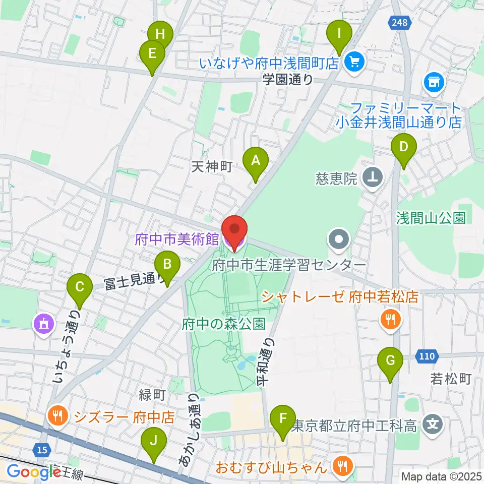 府中市美術館周辺のコンビニエンスストア一覧地図