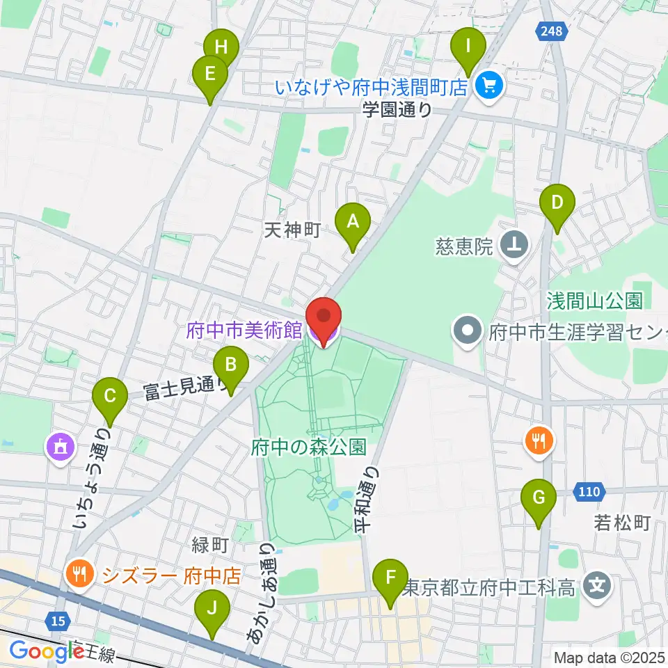 府中市美術館周辺のコンビニエンスストア一覧地図
