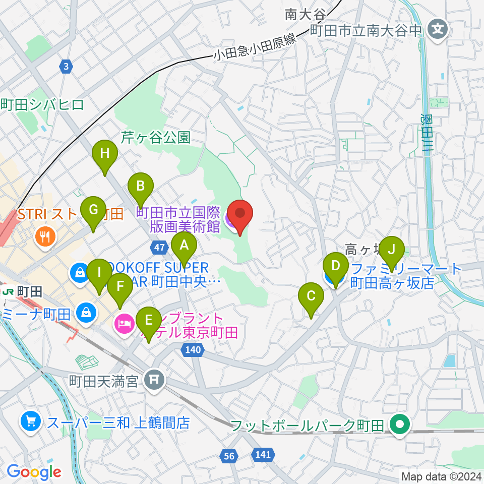 町田市立国際版画美術館周辺のコンビニエンスストア一覧地図