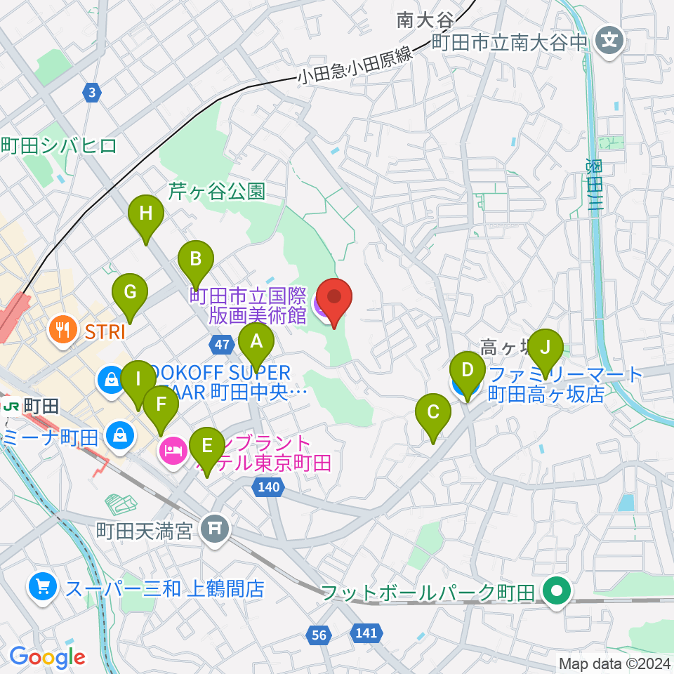 町田市立国際版画美術館周辺のコンビニエンスストア一覧地図