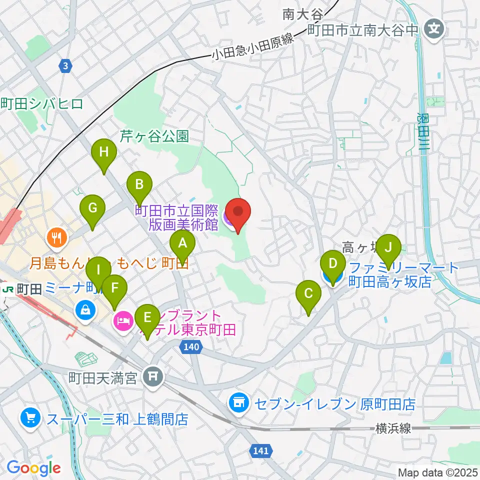 町田市立国際版画美術館周辺のコンビニエンスストア一覧地図