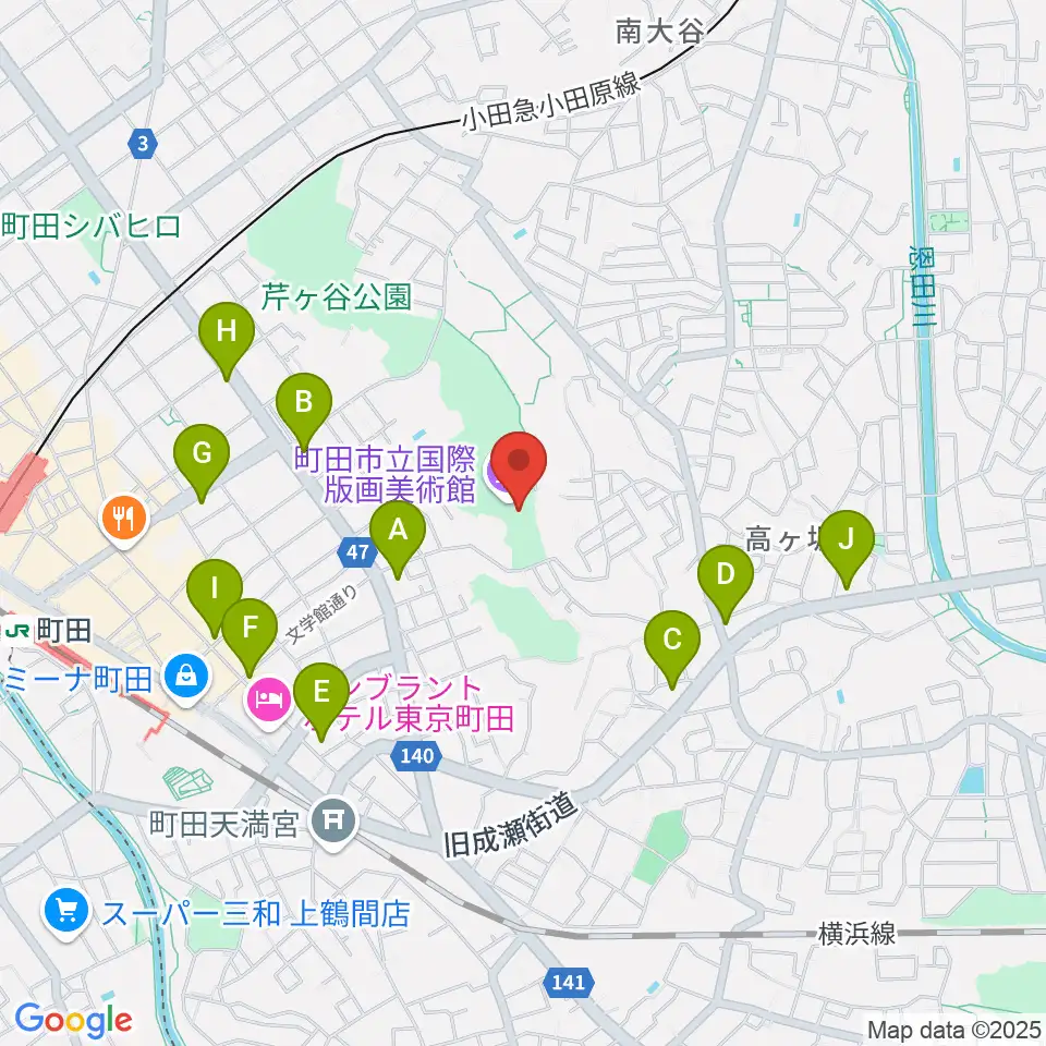 町田市立国際版画美術館周辺のコンビニエンスストア一覧地図