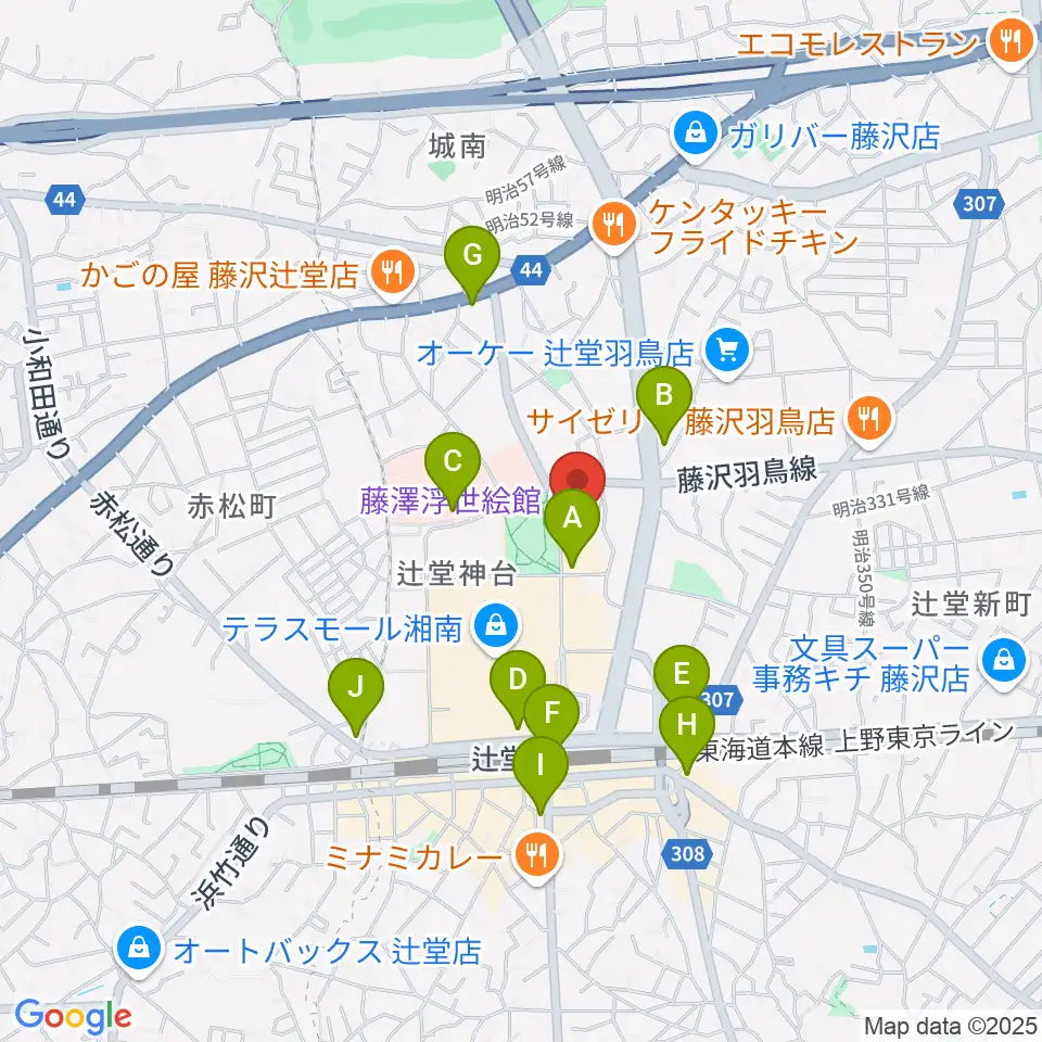藤澤浮世絵館周辺のコンビニエンスストア一覧地図