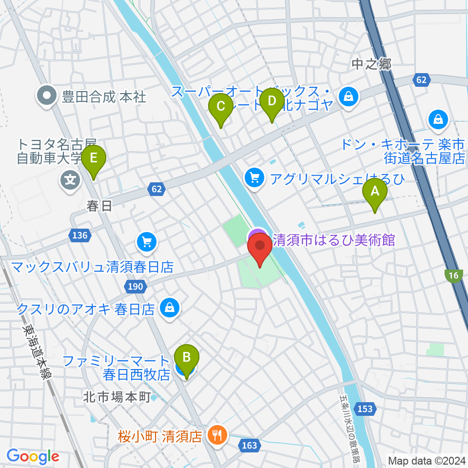 清須市はるひ美術館周辺のコンビニエンスストア一覧地図