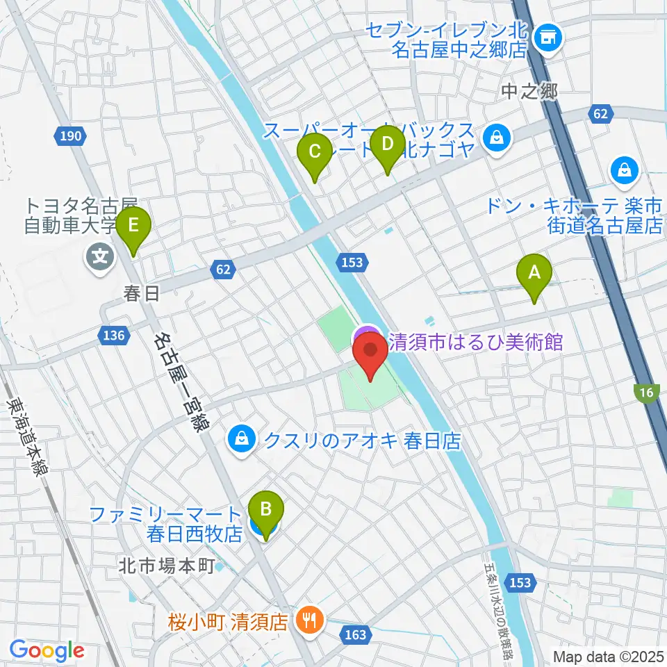 清須市はるひ美術館周辺のコンビニエンスストア一覧地図