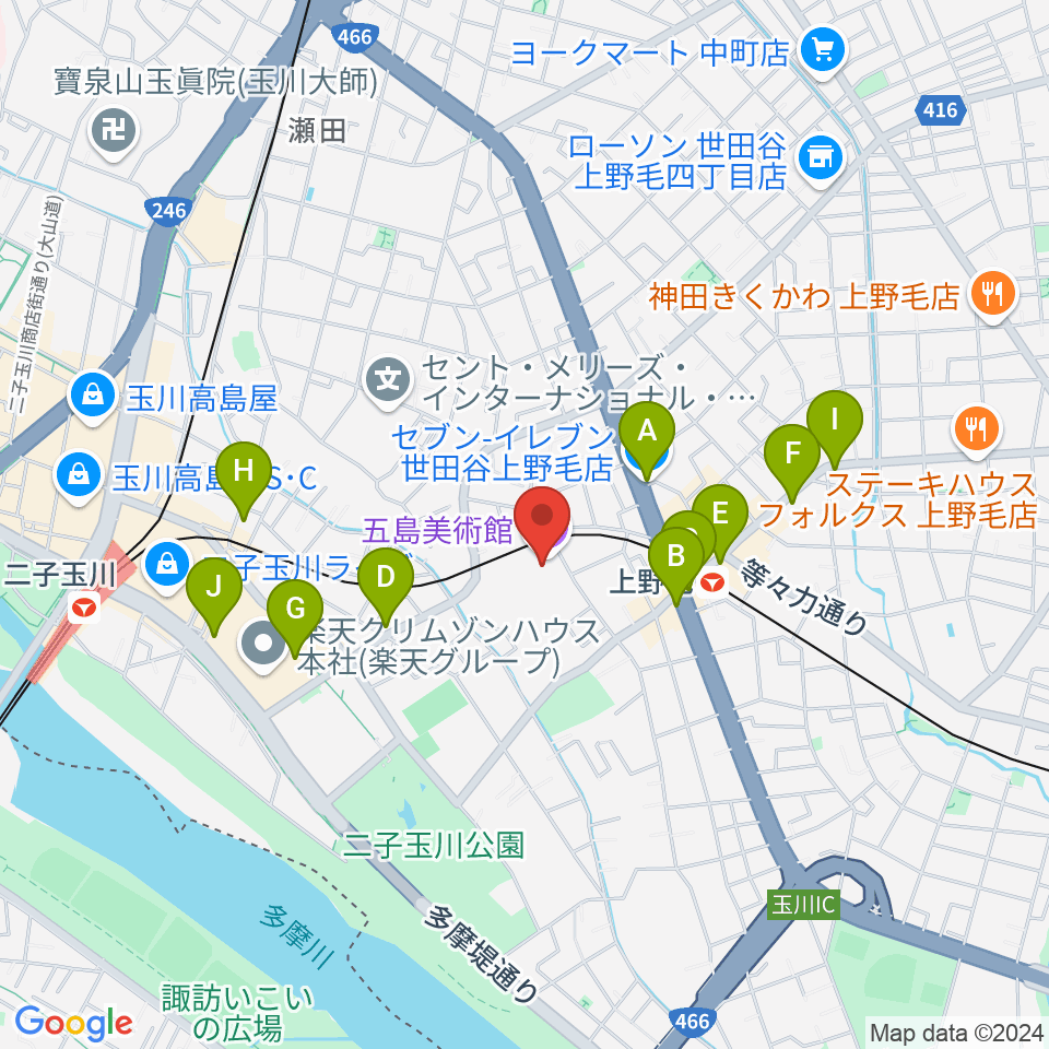 五島美術館周辺のコンビニエンスストア一覧地図