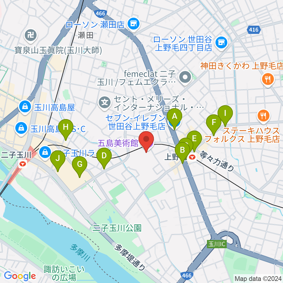 五島美術館周辺のコンビニエンスストア一覧地図