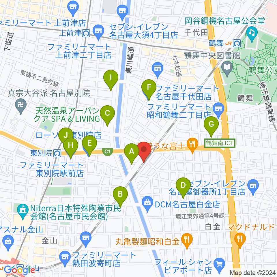 スタジオべティックス鶴舞店周辺のコンビニエンスストア一覧地図