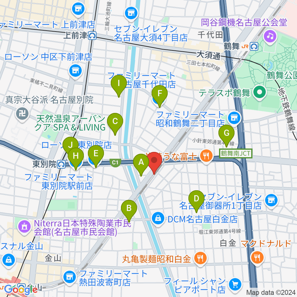 スタジオべティックス鶴舞店周辺のコンビニエンスストア一覧地図