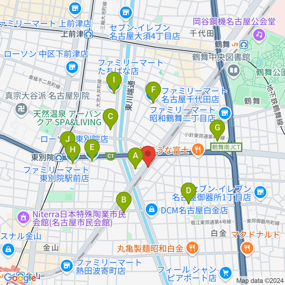 スタジオべティックス鶴舞店周辺のコンビニエンスストア一覧地図