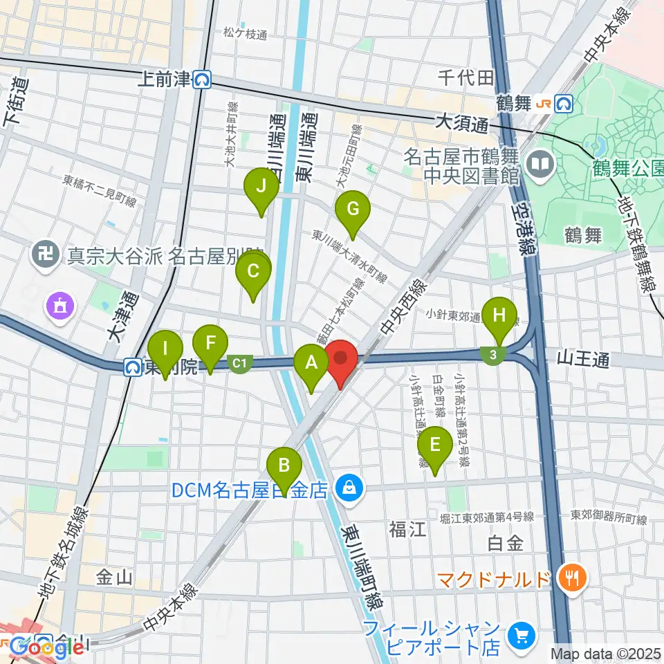 スタジオべティックス鶴舞店周辺のコンビニエンスストア一覧地図