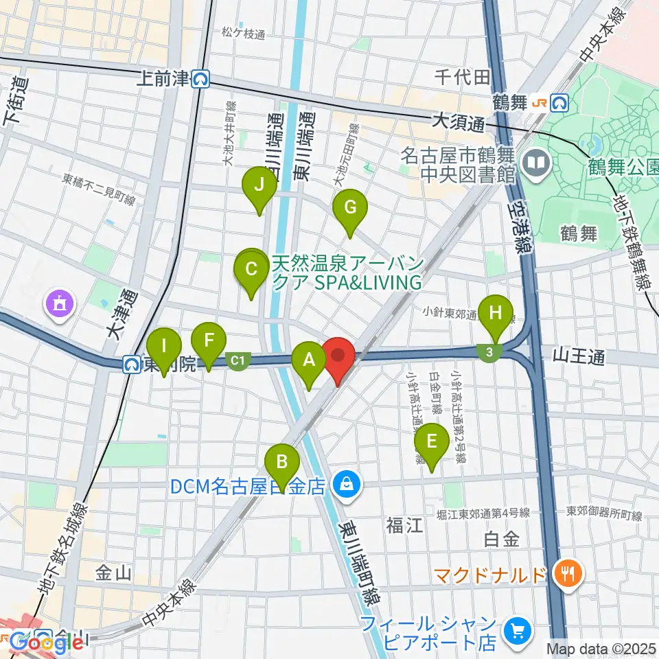 スタジオべティックス鶴舞店周辺のコンビニエンスストア一覧地図