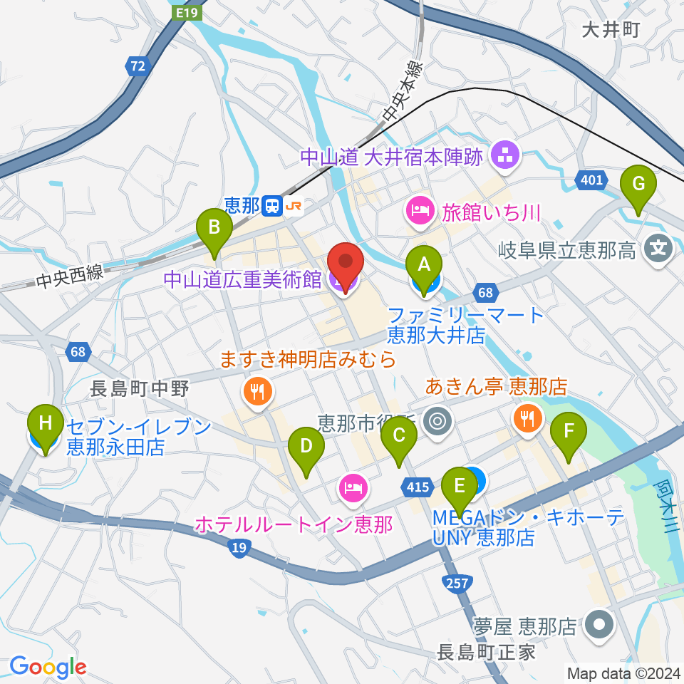 中山道広重美術館周辺のコンビニエンスストア一覧地図