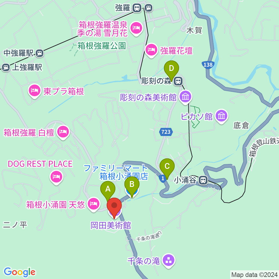 岡田美術館周辺のコンビニエンスストア一覧地図