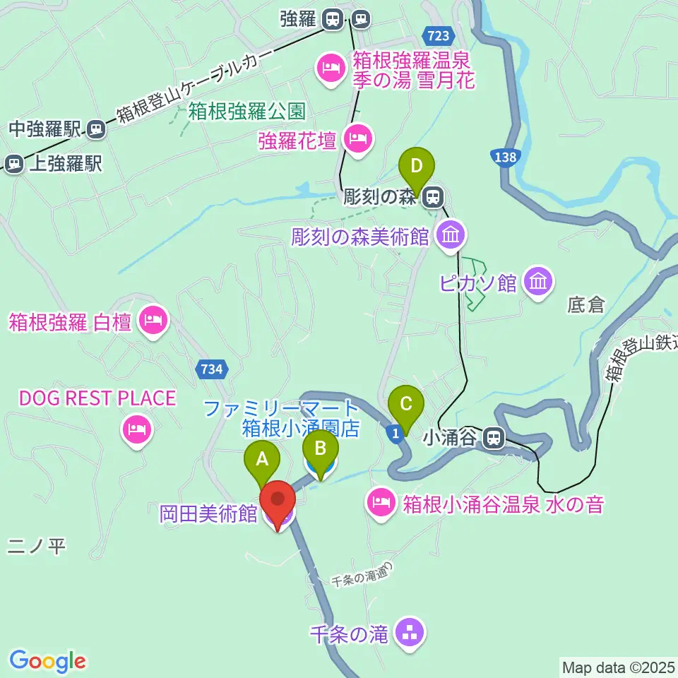 岡田美術館周辺のコンビニエンスストア一覧地図