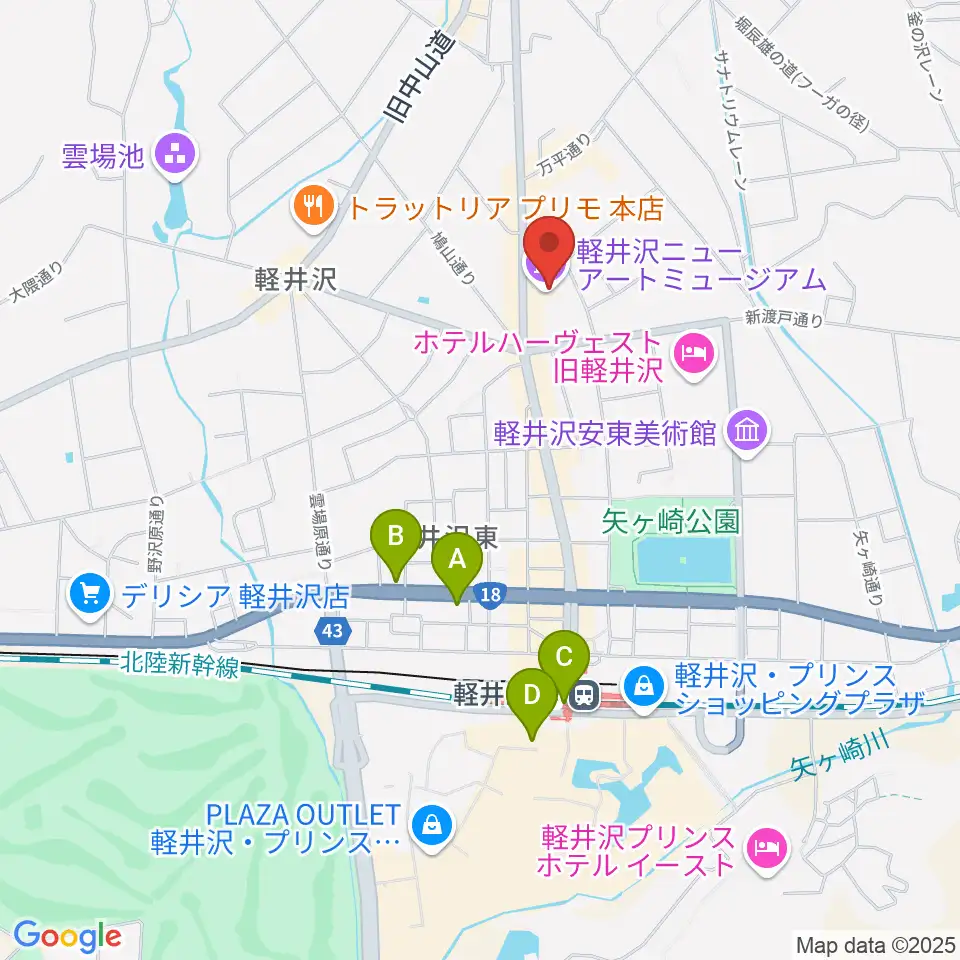 軽井沢ニューアートミュージアム周辺のコンビニエンスストア一覧地図