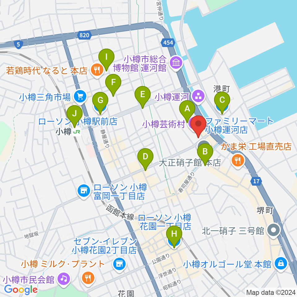 小樽芸術村 似鳥美術館周辺のコンビニエンスストア一覧地図