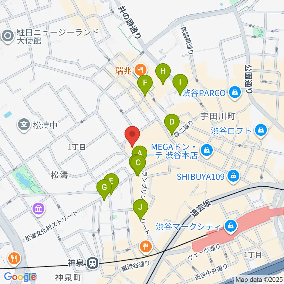 Bunkamuraザ・ミュージアム周辺のコンビニエンスストア一覧地図