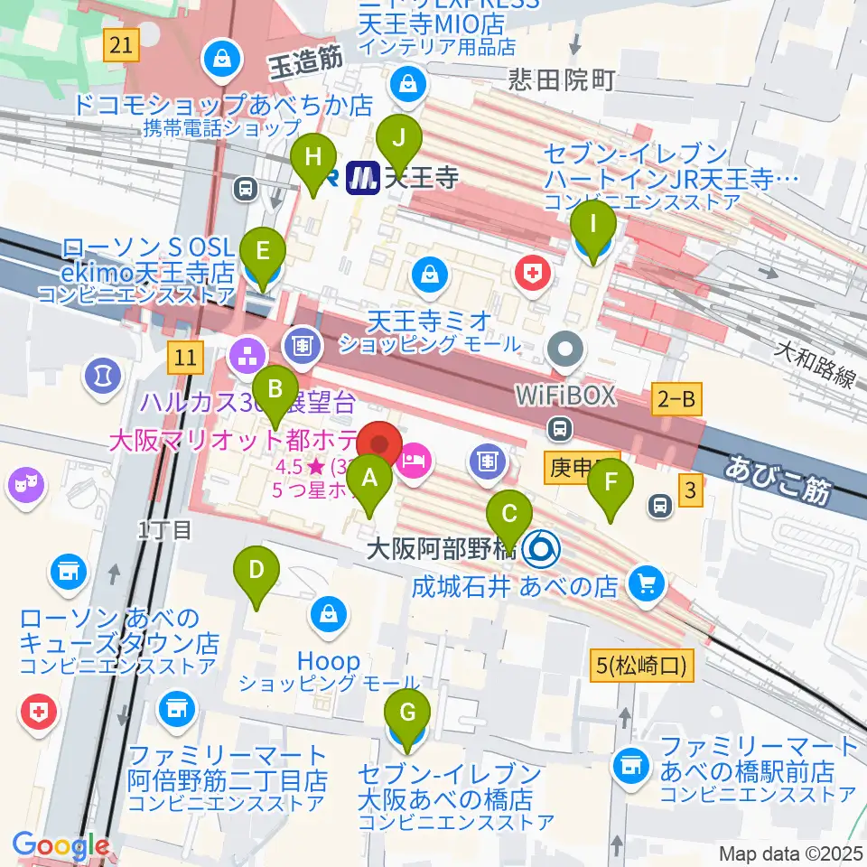 あべのハルカス美術館周辺のコンビニエンスストア一覧地図