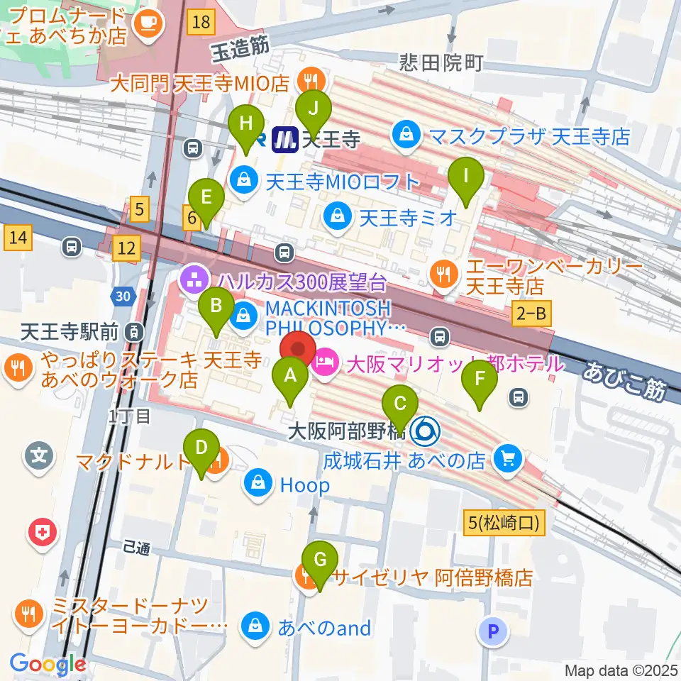 あべのハルカス美術館周辺のコンビニエンスストア一覧地図