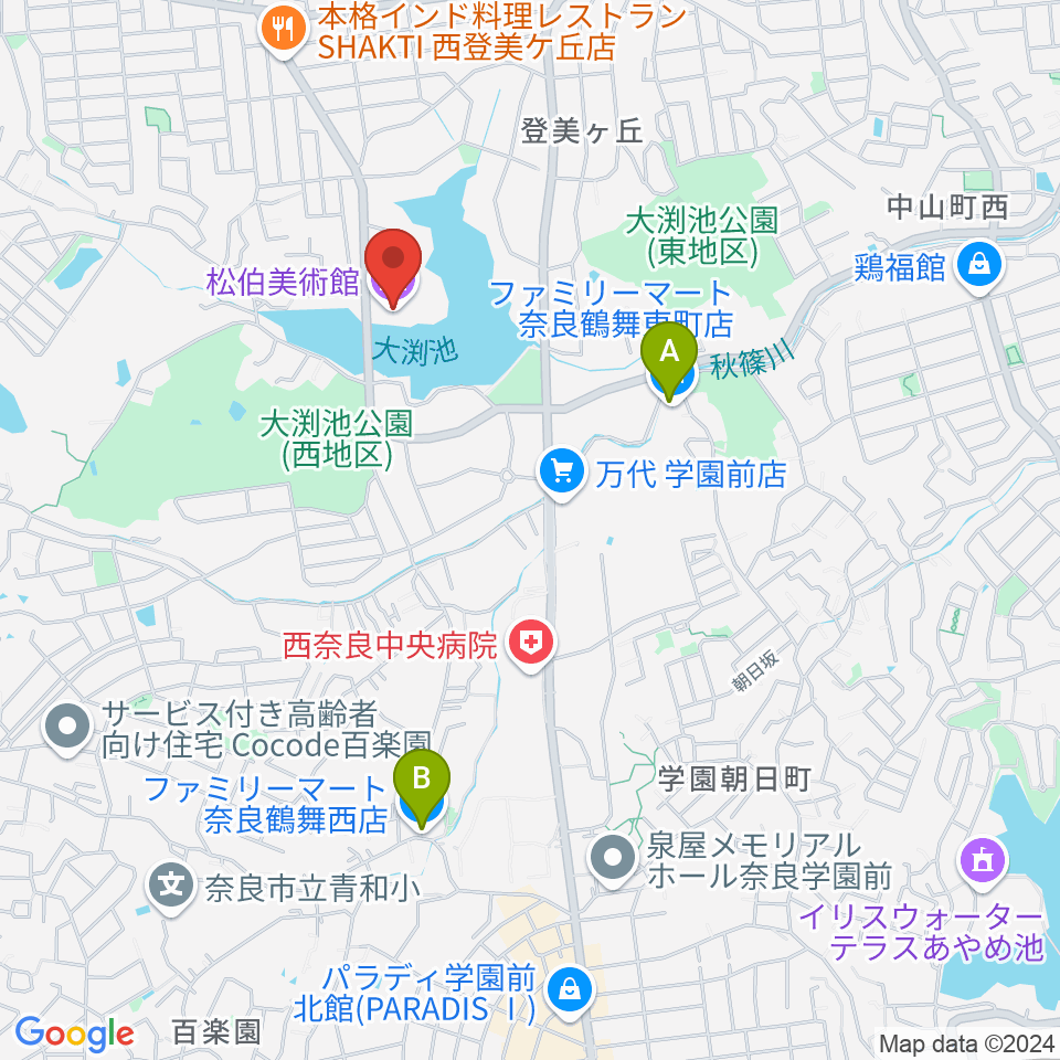 松伯美術館周辺のコンビニエンスストア一覧地図