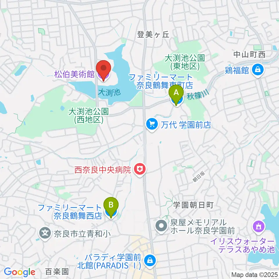 松伯美術館周辺のコンビニエンスストア一覧地図