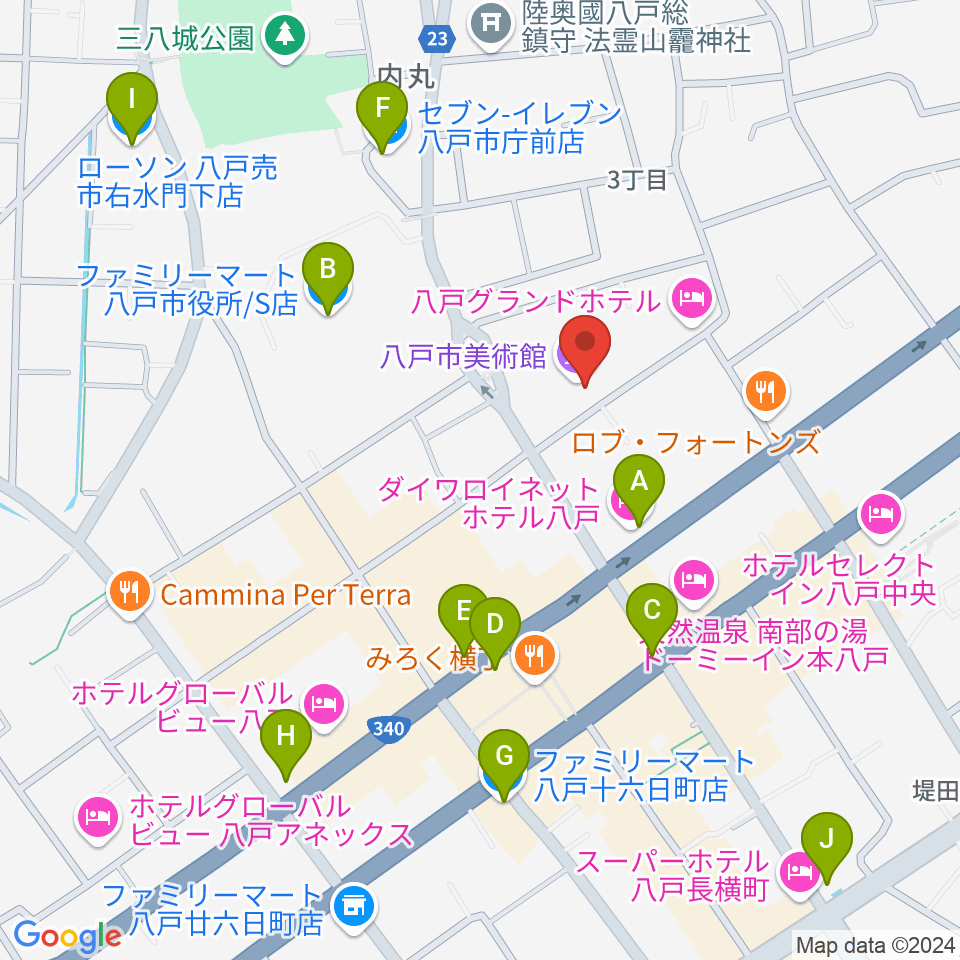 八戸市美術館周辺のコンビニエンスストア一覧地図