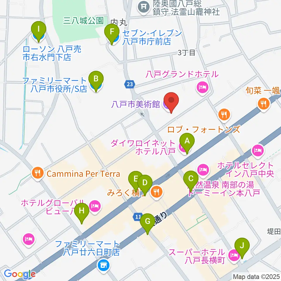 八戸市美術館周辺のコンビニエンスストア一覧地図