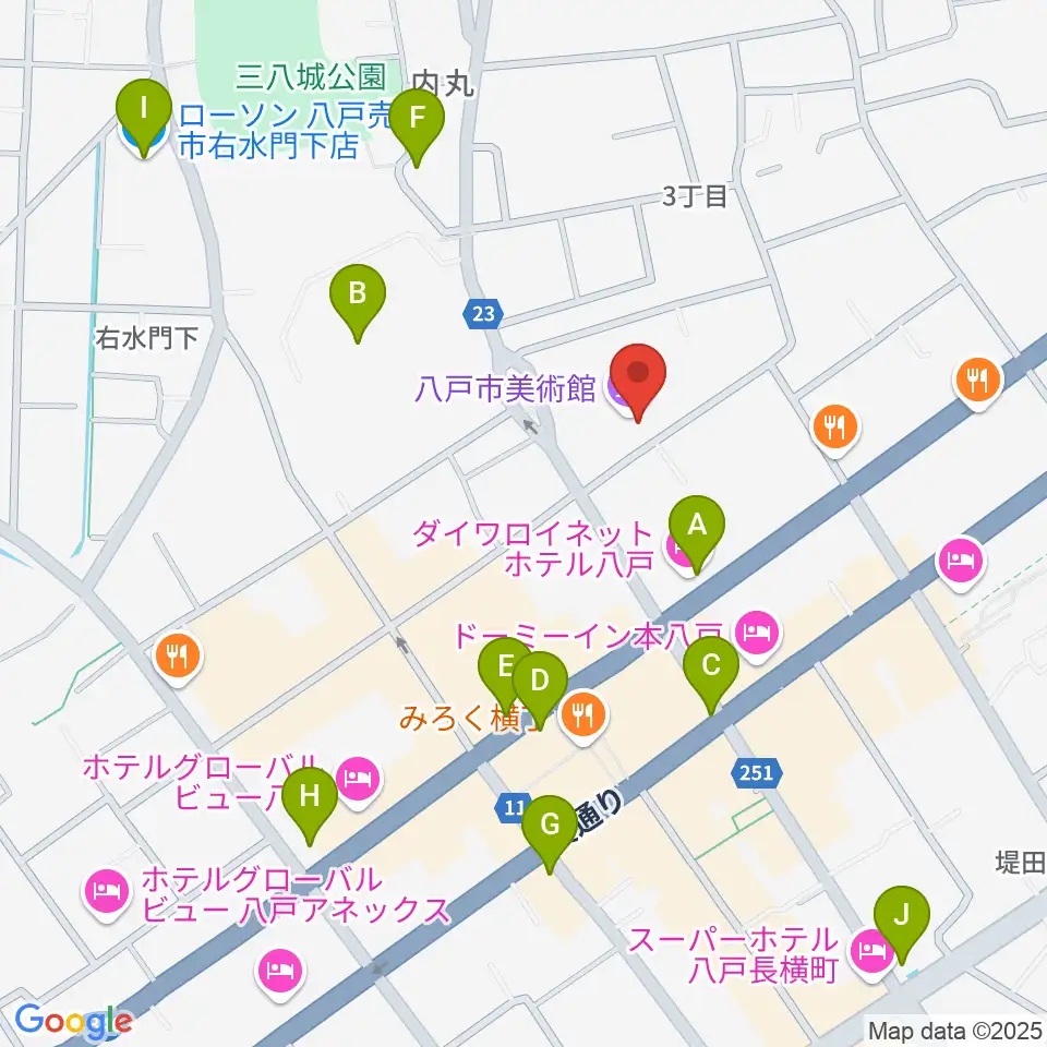 八戸市美術館周辺のコンビニエンスストア一覧地図