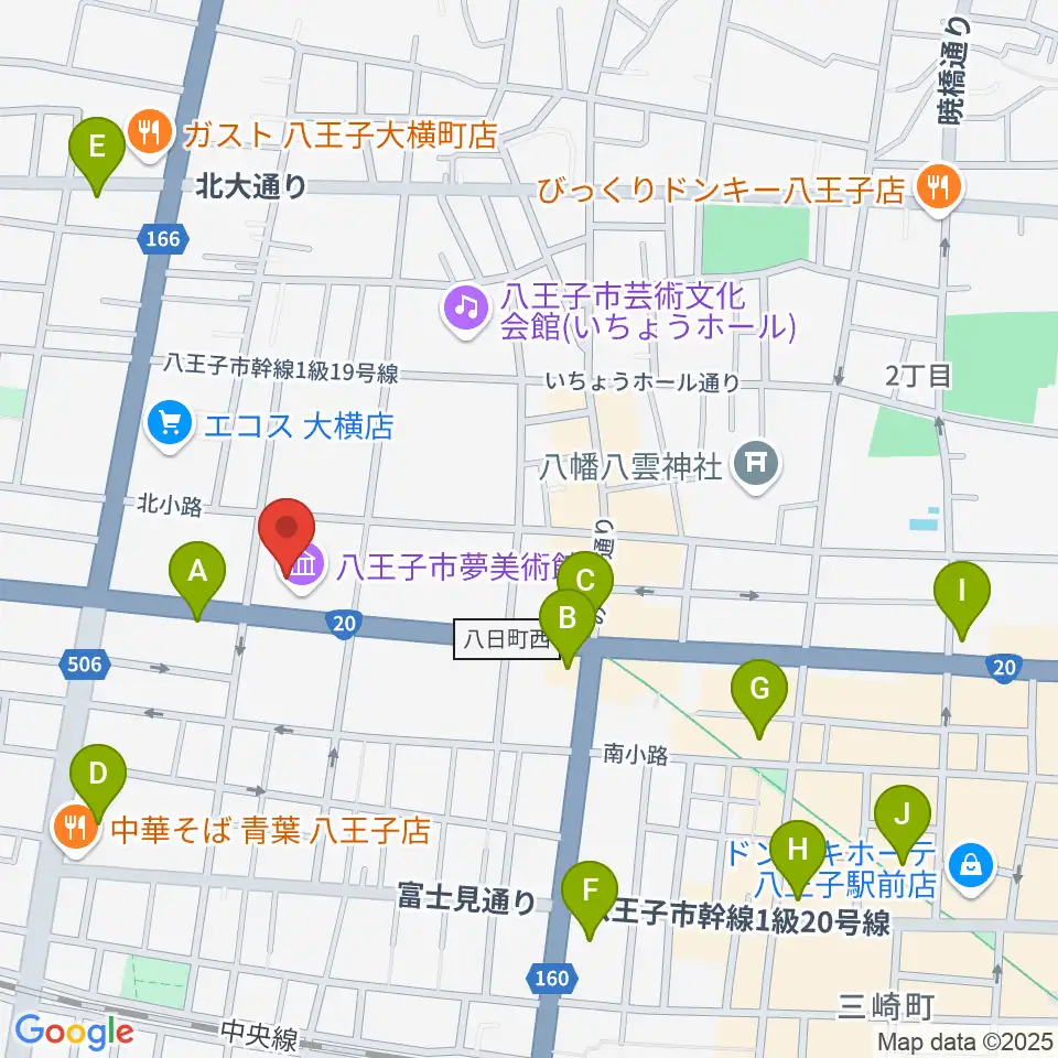 八王子市夢美術館周辺のコンビニエンスストア一覧地図