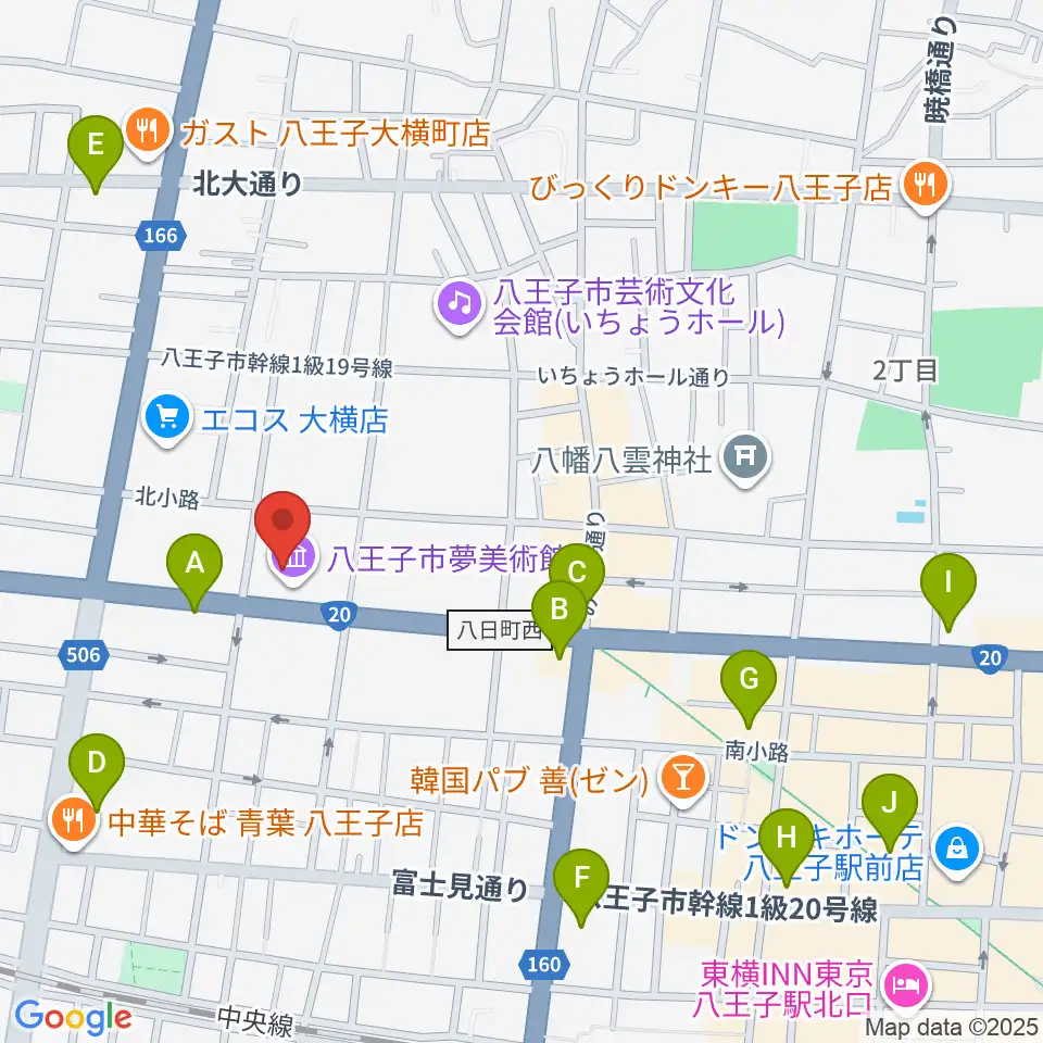 八王子市夢美術館周辺のコンビニエンスストア一覧地図