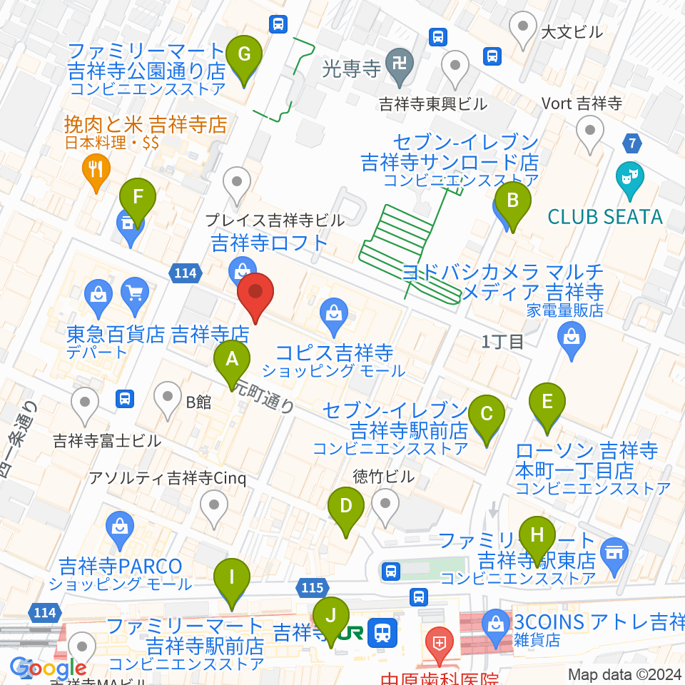 吉祥寺美術館周辺のコンビニエンスストア一覧地図