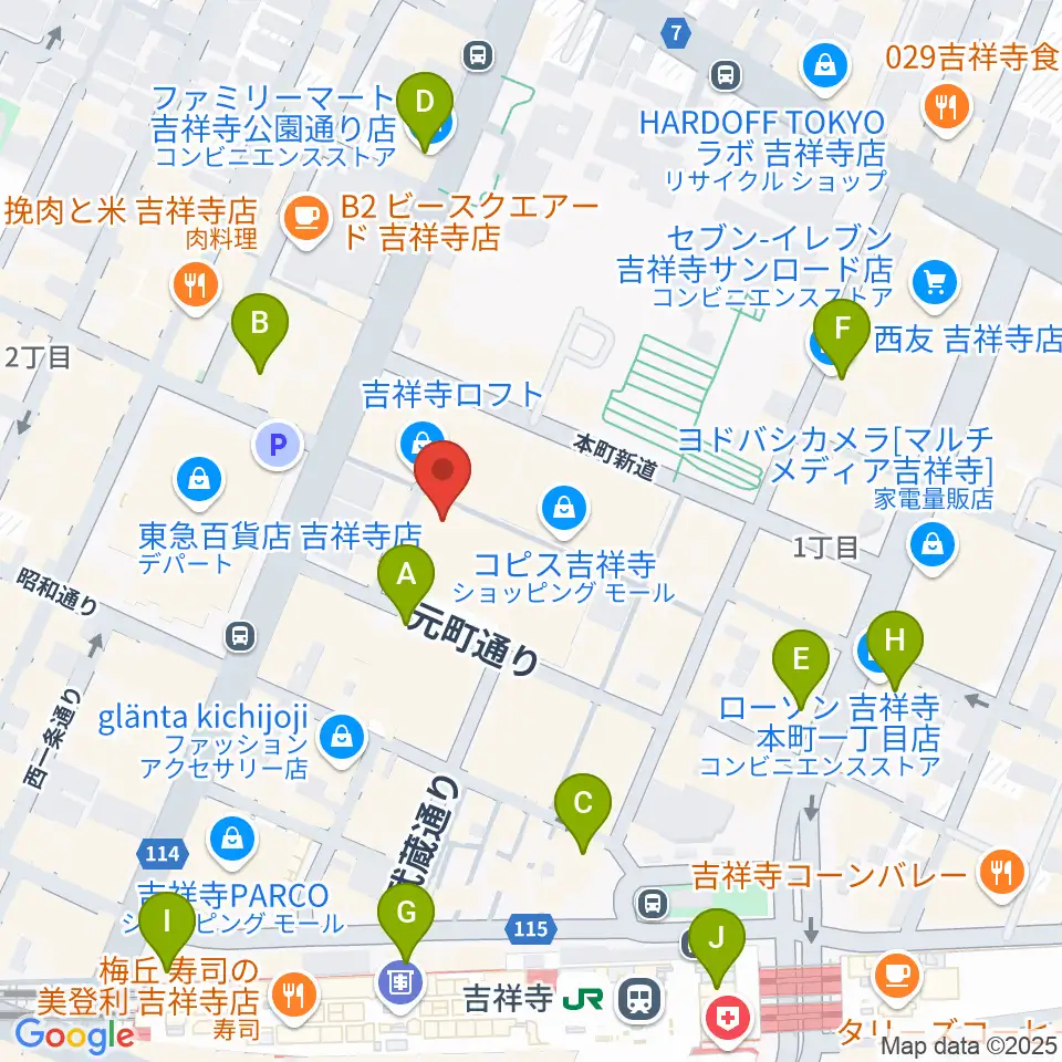 吉祥寺美術館周辺のコンビニエンスストア一覧地図