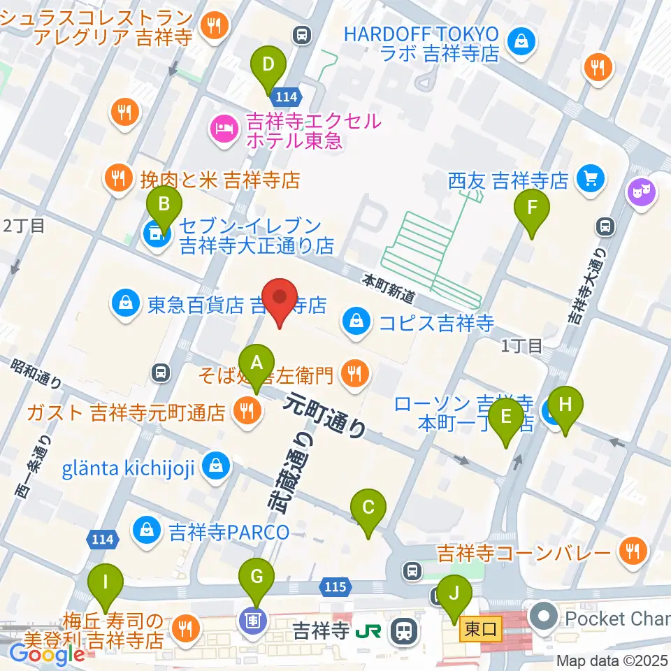 吉祥寺美術館周辺のコンビニエンスストア一覧地図