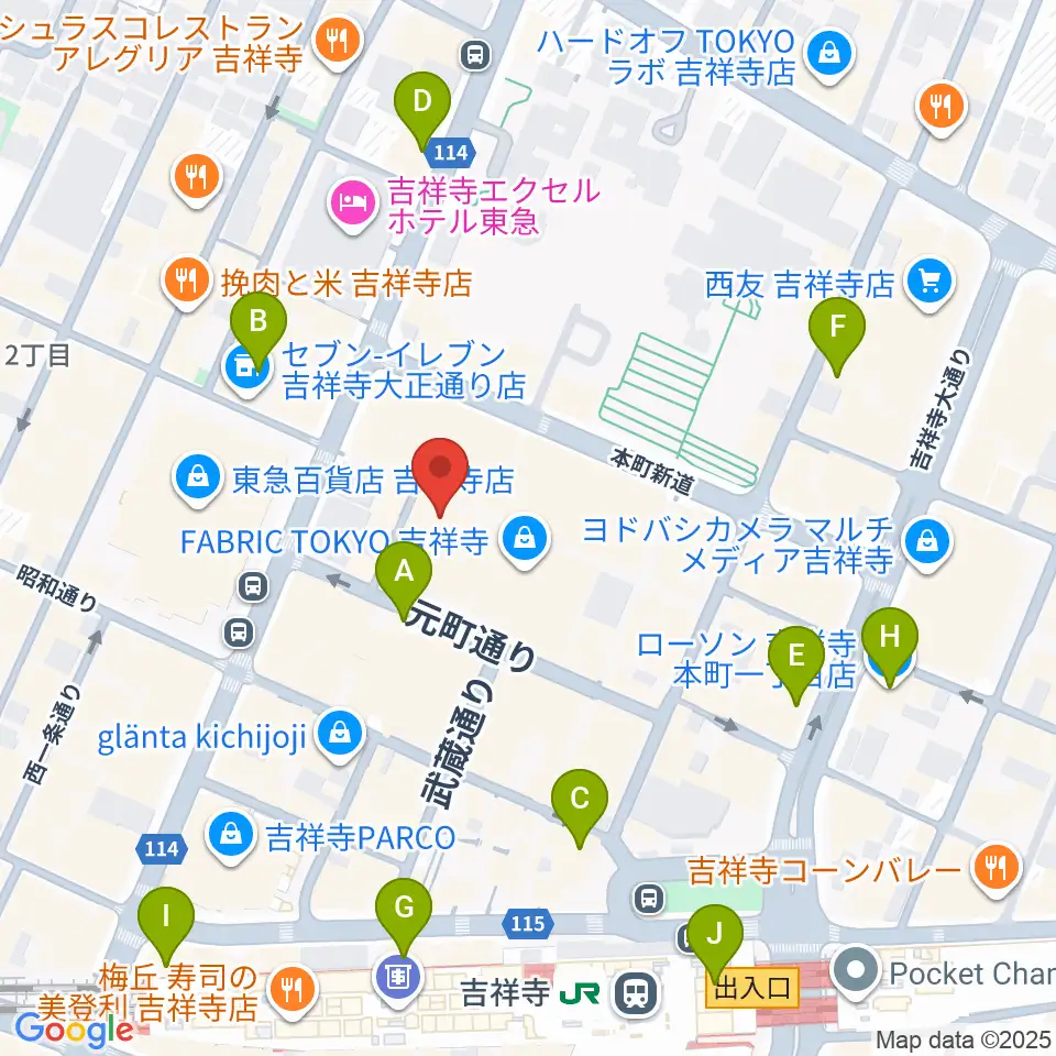 吉祥寺美術館周辺のコンビニエンスストア一覧地図