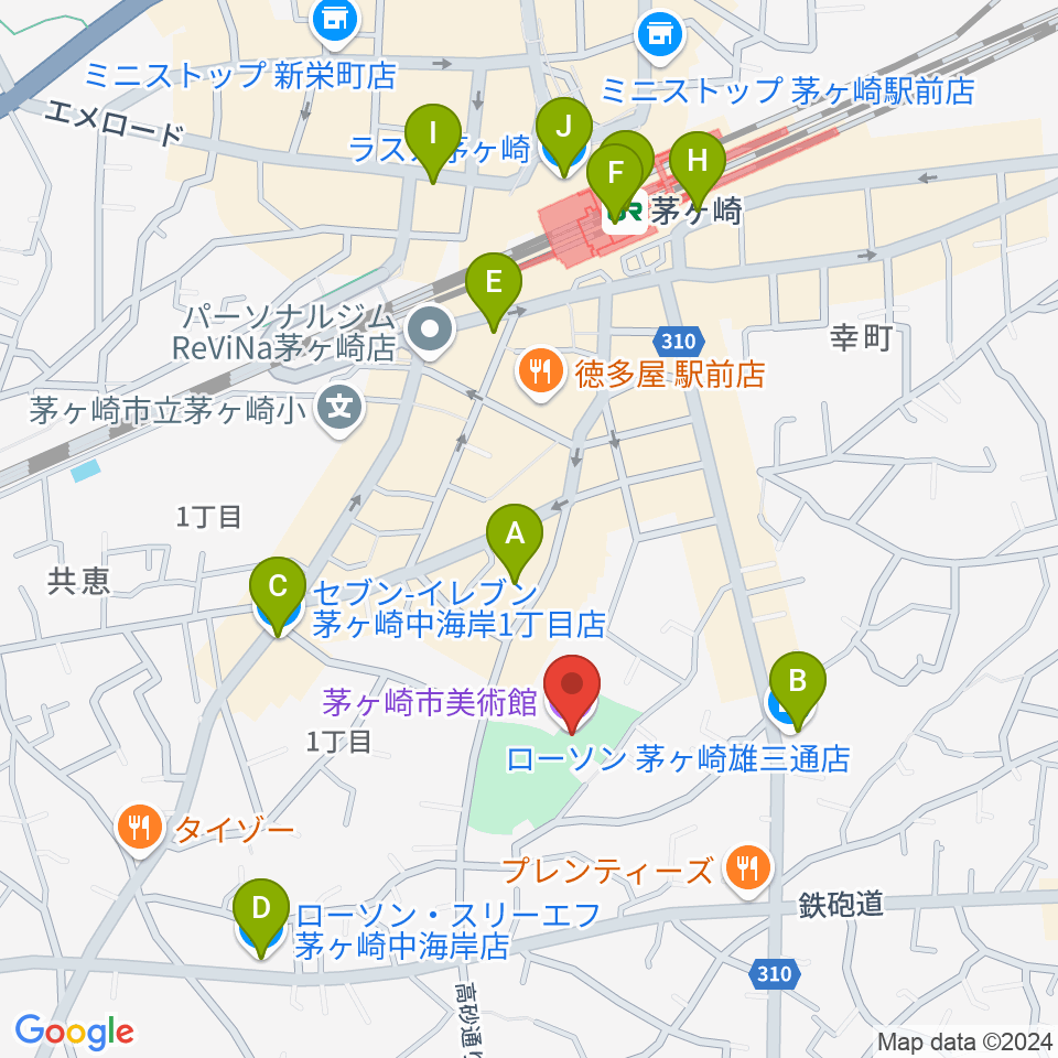 茅ヶ崎市美術館周辺のコンビニエンスストア一覧地図