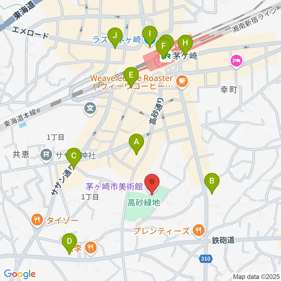 茅ヶ崎市美術館周辺のコンビニエンスストア一覧地図